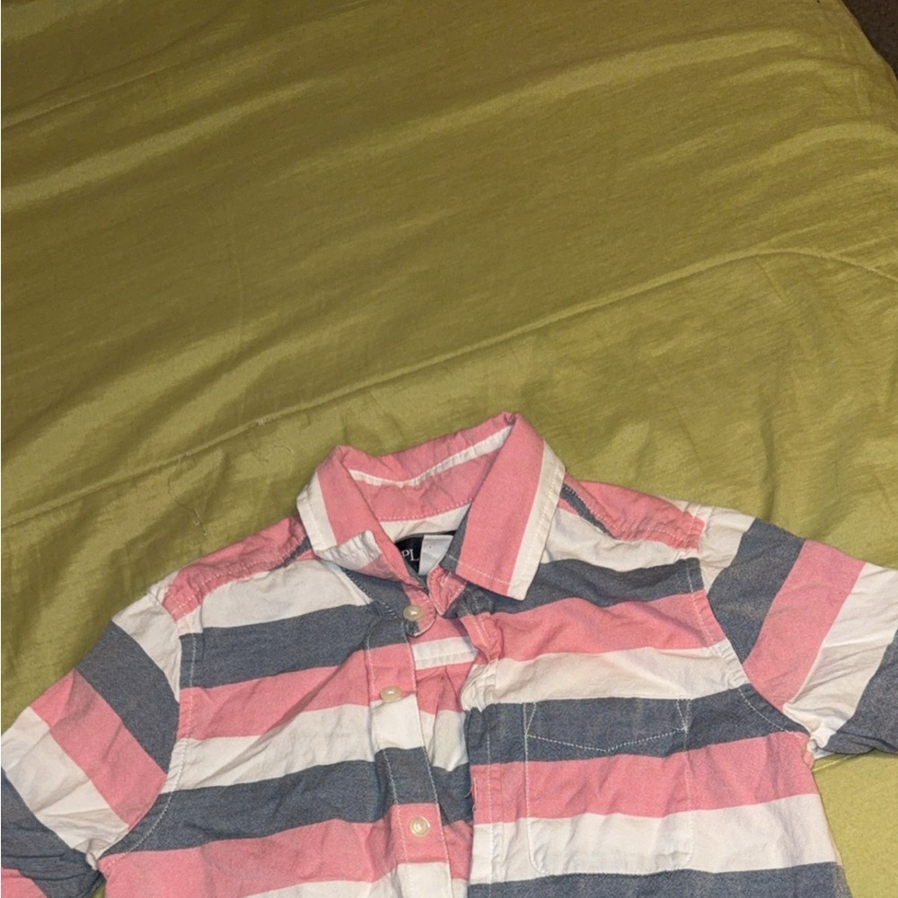 The Children's Place Pink and Gray Striped Button Down Shirti